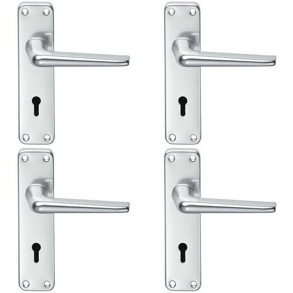 4x PAIR Straight Tapered Handle on Lock Backplate 152 x 41mm Satin Aluminium