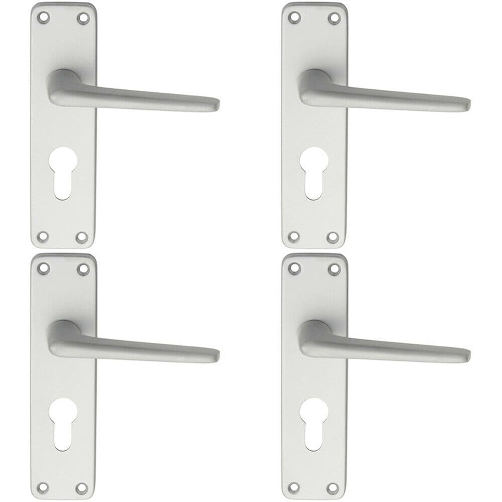 4x PAIR Straight Tapered Lever on Euro Lock Backplate 152 x 41mm Satin Aluminium