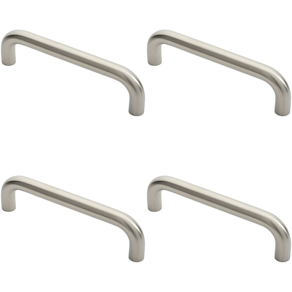 4x Round D Bar Pull Handle 22mm Dia 225mm Fixing Centres Satin Stainless Steel