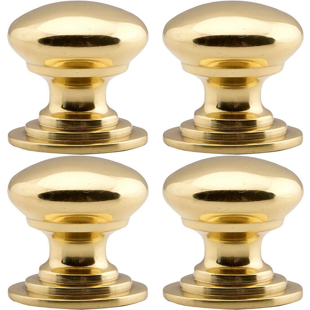 4x Victorian Round Cupboard Door Knob 38mm Dia Polished Brass Cabinet Handle