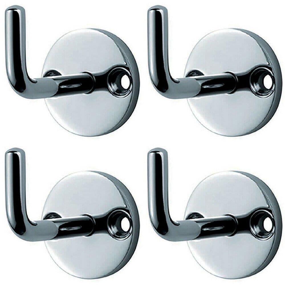 4x Slimline Coat Hook on Round 45mm Projection Bright Stainless Steel