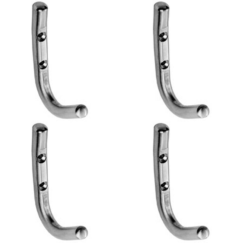 4x Slimline One Piece Coat Hook 55mm Projection Bright Stainless Steel