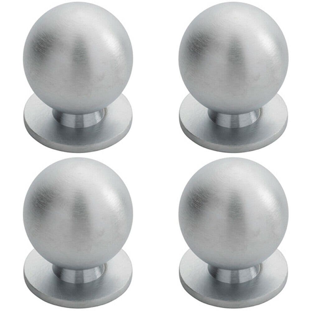 4x Solid Ball Cupboard Door Knob 30mm Diameter Satin Chrome Cabinet Handle