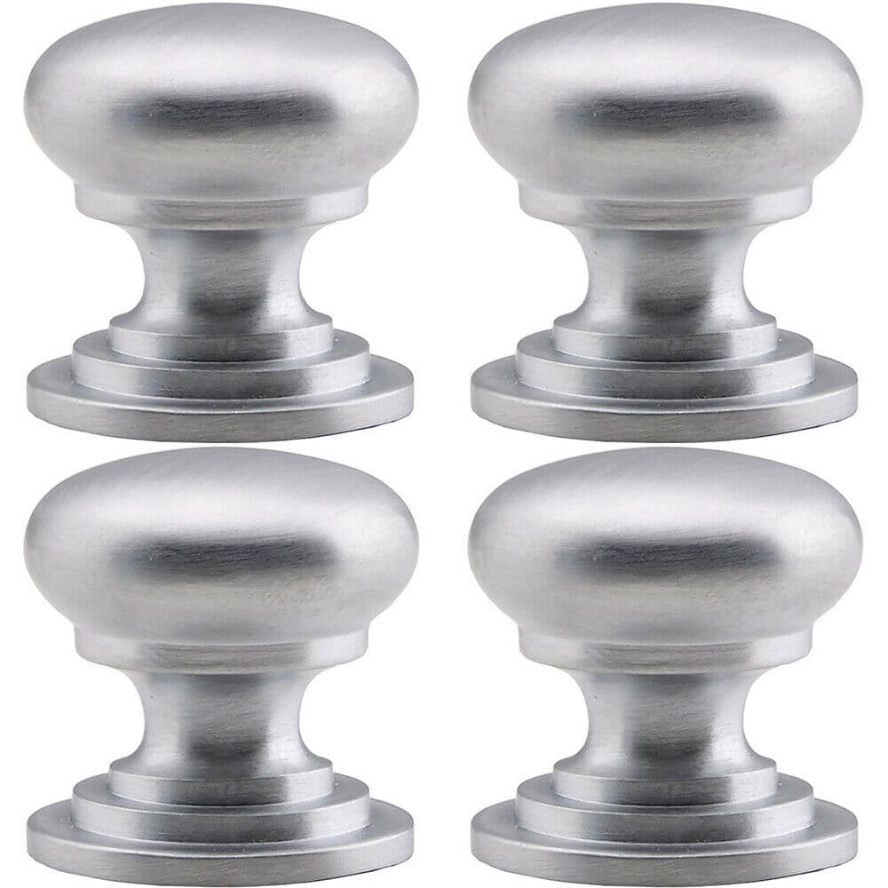 4x Victorian Round Cupboard Door Knob 38mm Dia Satin Chrome Cabinet Handle