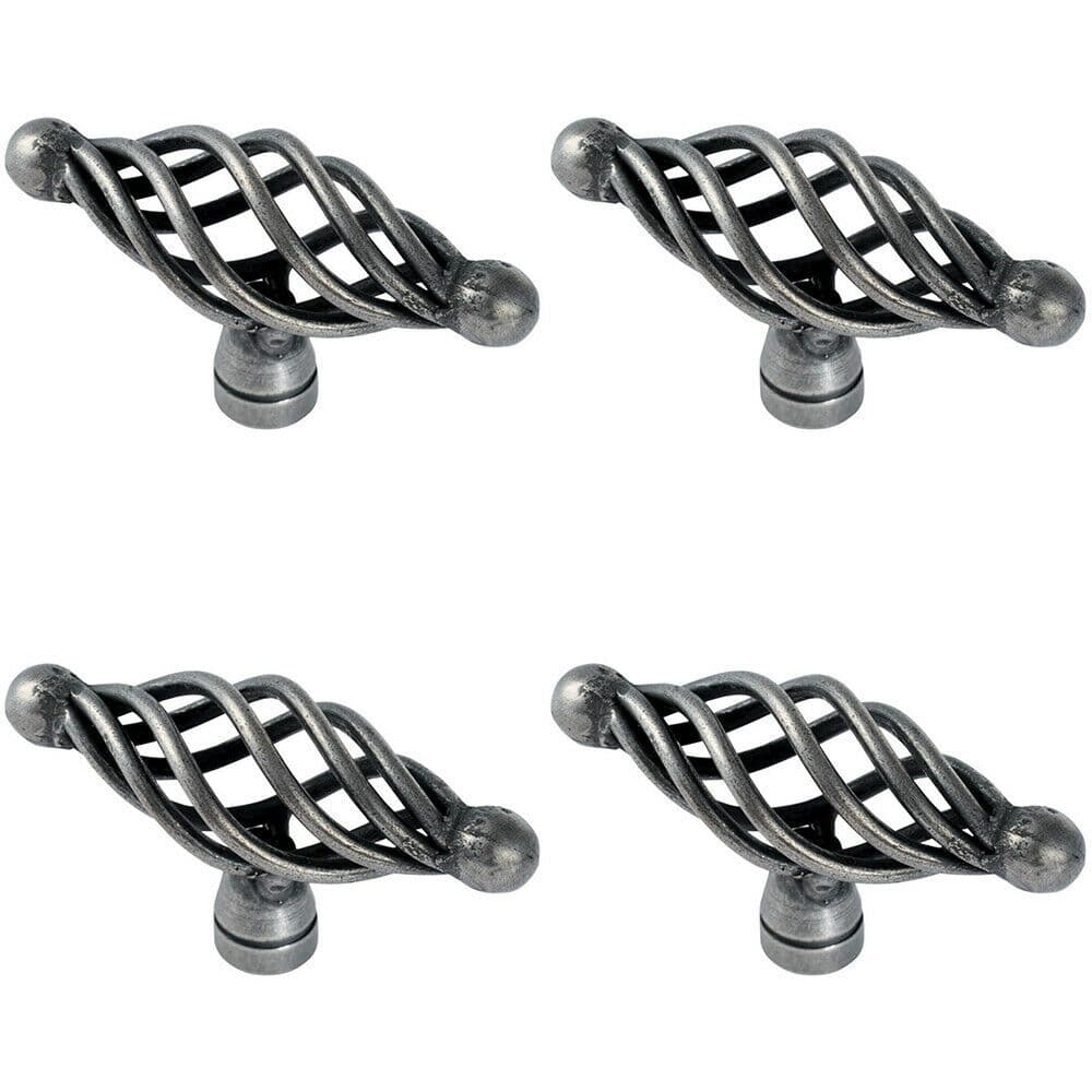 4x Steel Cage Oval Cabinet Door Knob 35mm Depth 65 x 21.5mm Antique Steel