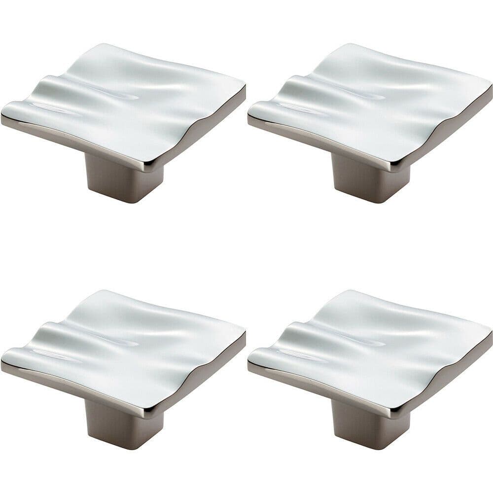 4x Textured Square Plate Cupboard Door Knob 44 x 44mm Polished Chrome Handle