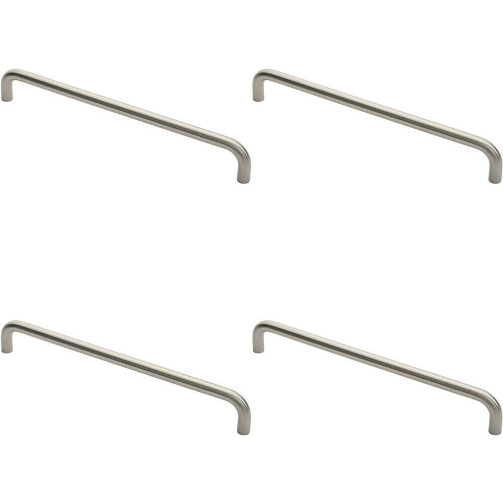 4x Round D Bar Pull Handle 444 x 19mm 425mm Fixing Centres Satin Steel