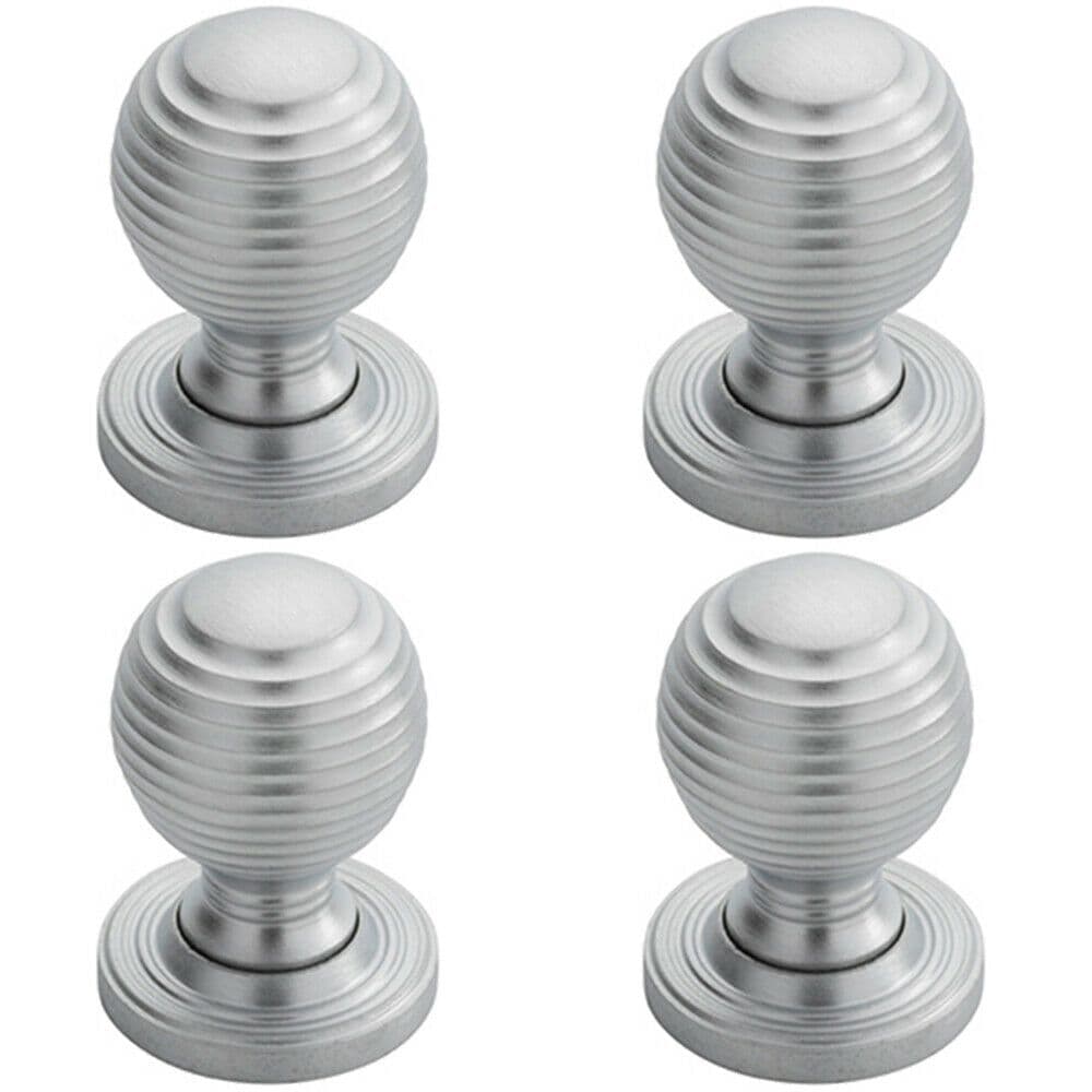 4x Textured Reeded Ball Cupboard Door Knob 23mm Dia Satin Chrome Handle