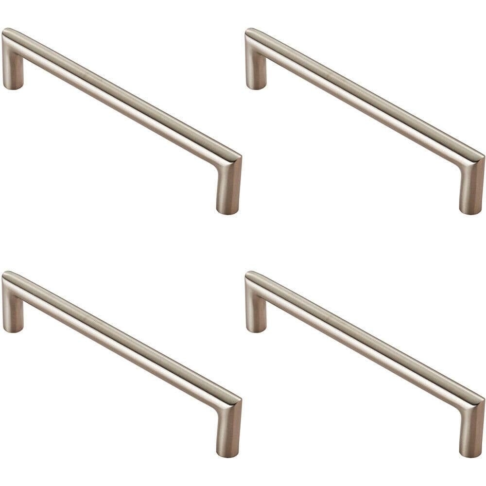 4x Mitred Round Bar Pull Handle 138 x 10mm 128mm Fixing Centres Satin Steel