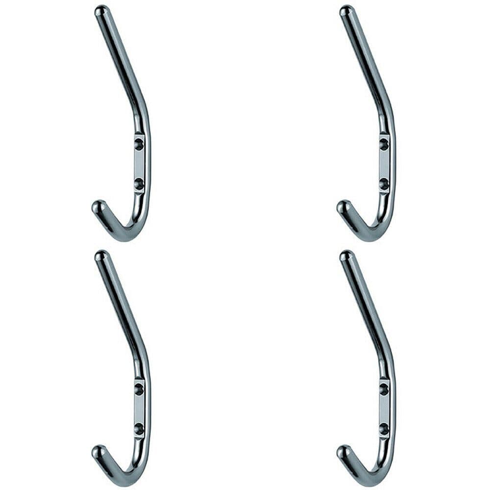 4x Slimline One Piece Hat & Coat Hook 59mm Projection Bright Stainless Steel