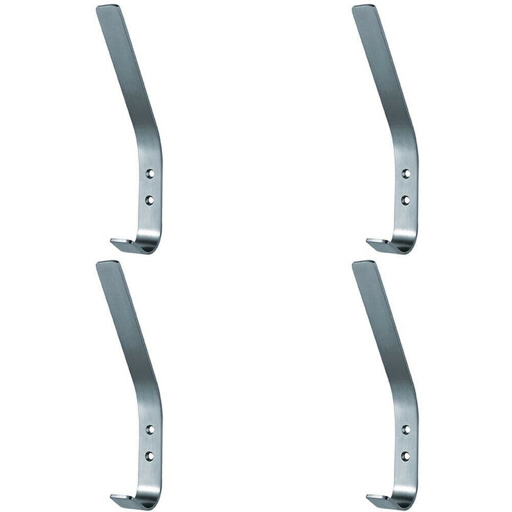 4x Flat Bar One Piece Hat & Coat Hook 60mm Projecion Satin Stainless Steel