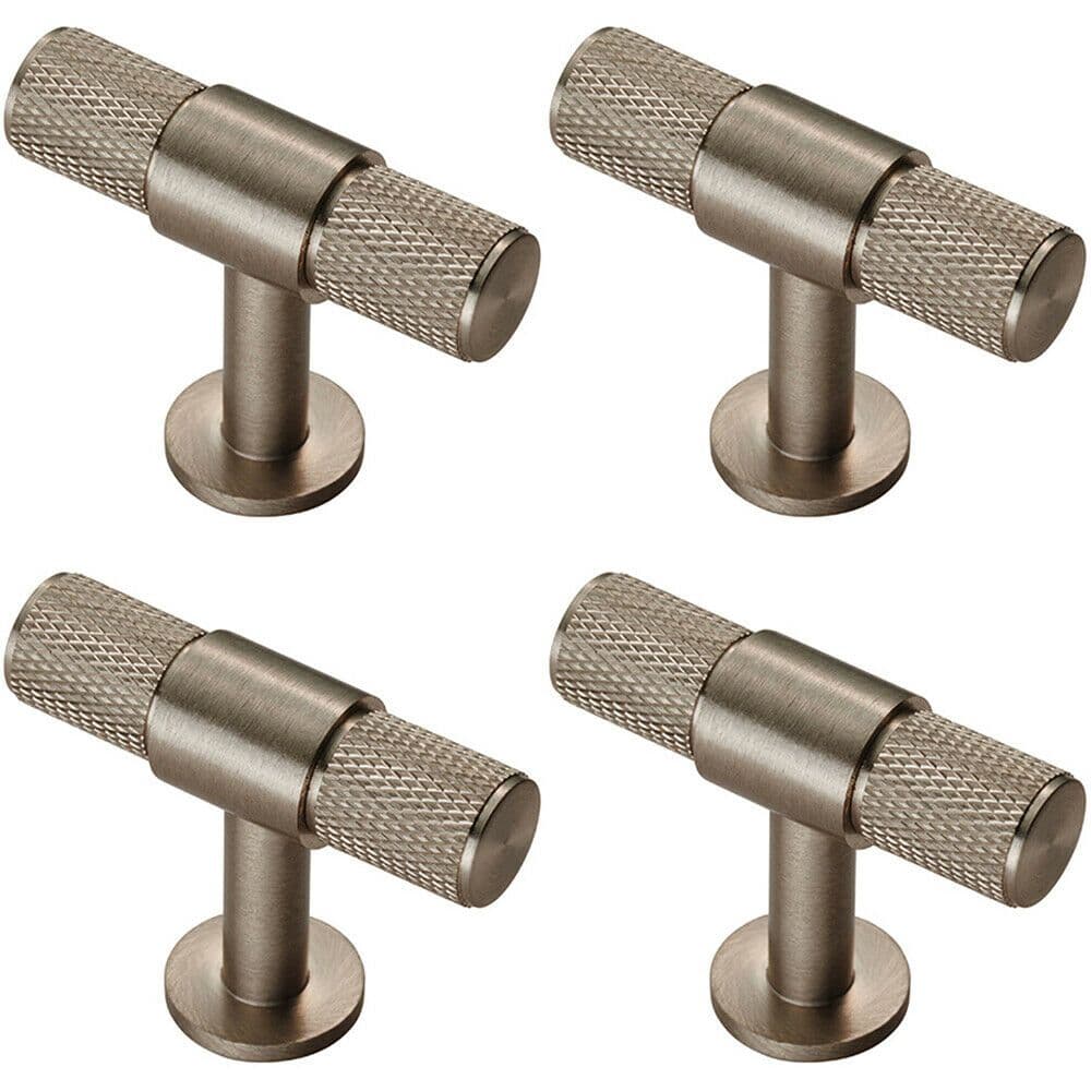 4x Knurled Cupboard T Shape Pull Handle 50 x 13mm Satin Nickel Cabinet Handle