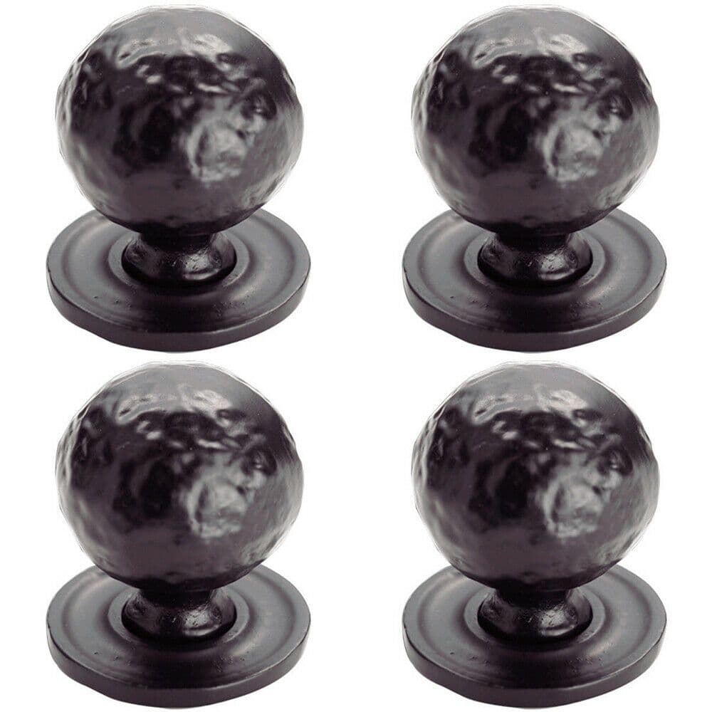 4x Hammered Ball Cupboard Door Knob 33mm Diameter Antique Cabinet Handle
