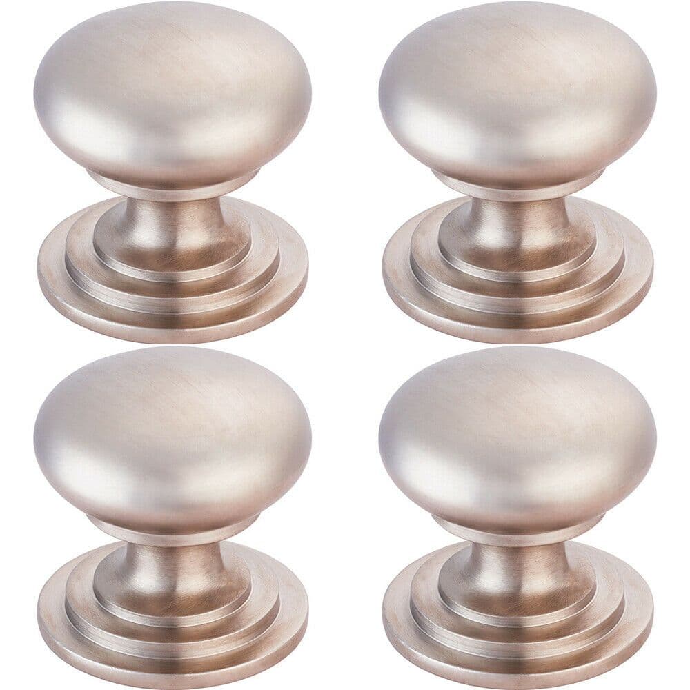 4x Victorian Round Cupboard Door Knob 38mm Dia Satin Nickel Cabinet Handle