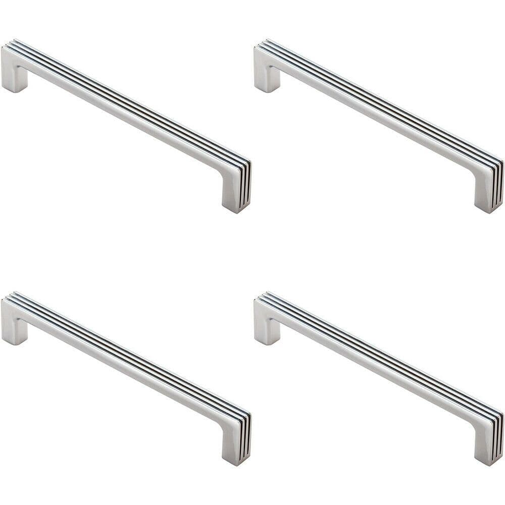 4x Straight D Bar Door Handle with Grooves 160mm Fixing Centres Polished Chrome