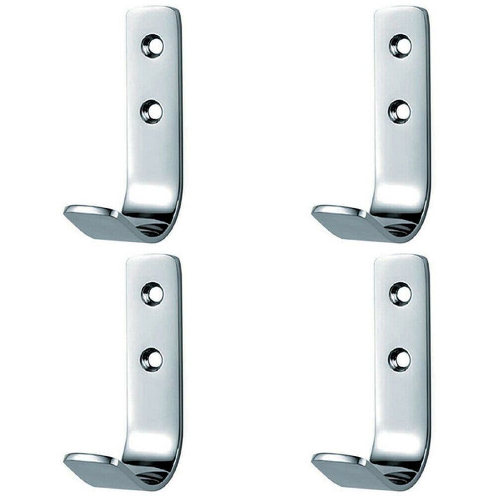 4x Flat Bar One Piece Coat Hook 41mm Projection Bright Stainless Steel