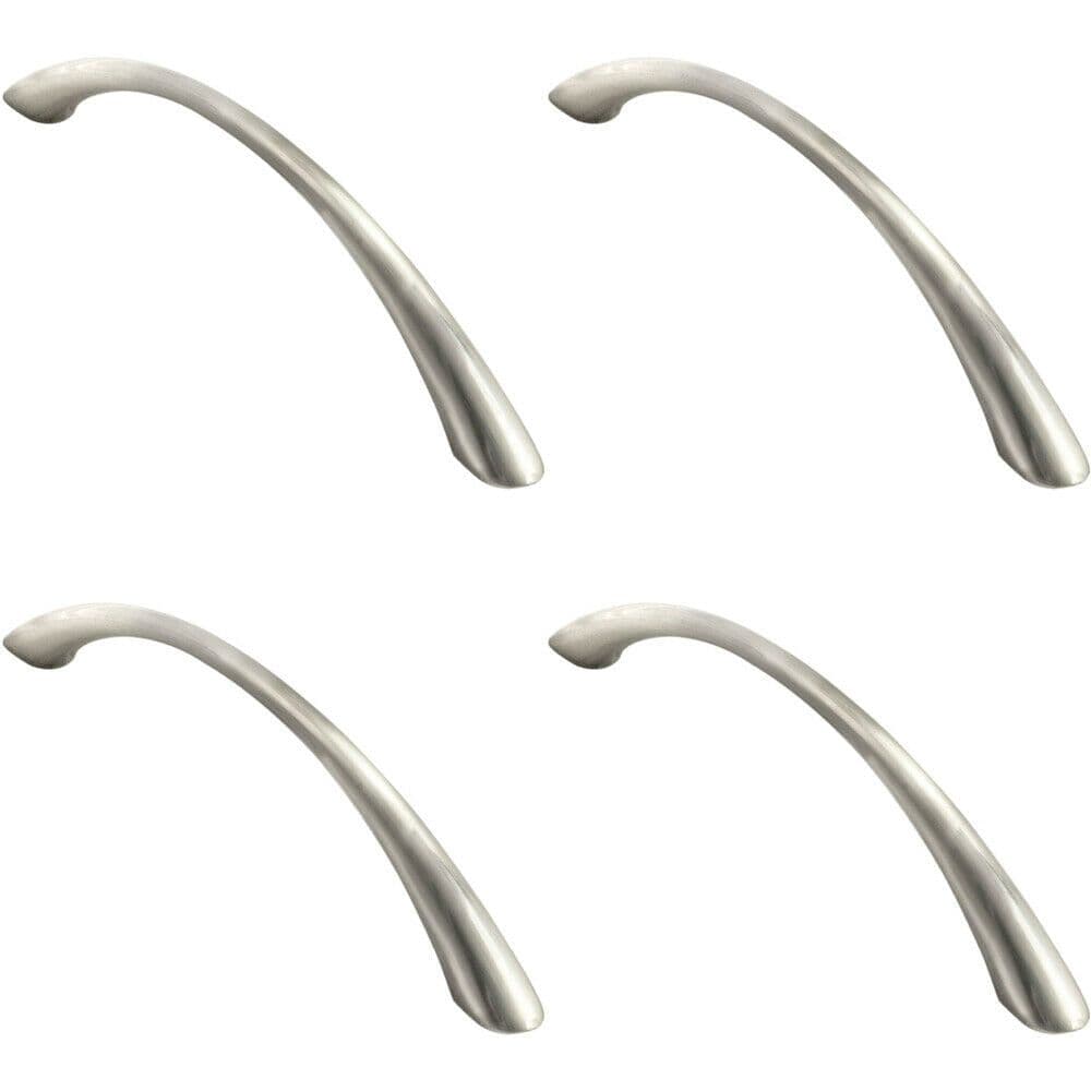 4x Slim Bow Cabinet Pull Handle 224mm Fixing Centres Satin Nickel 287 x 34mm