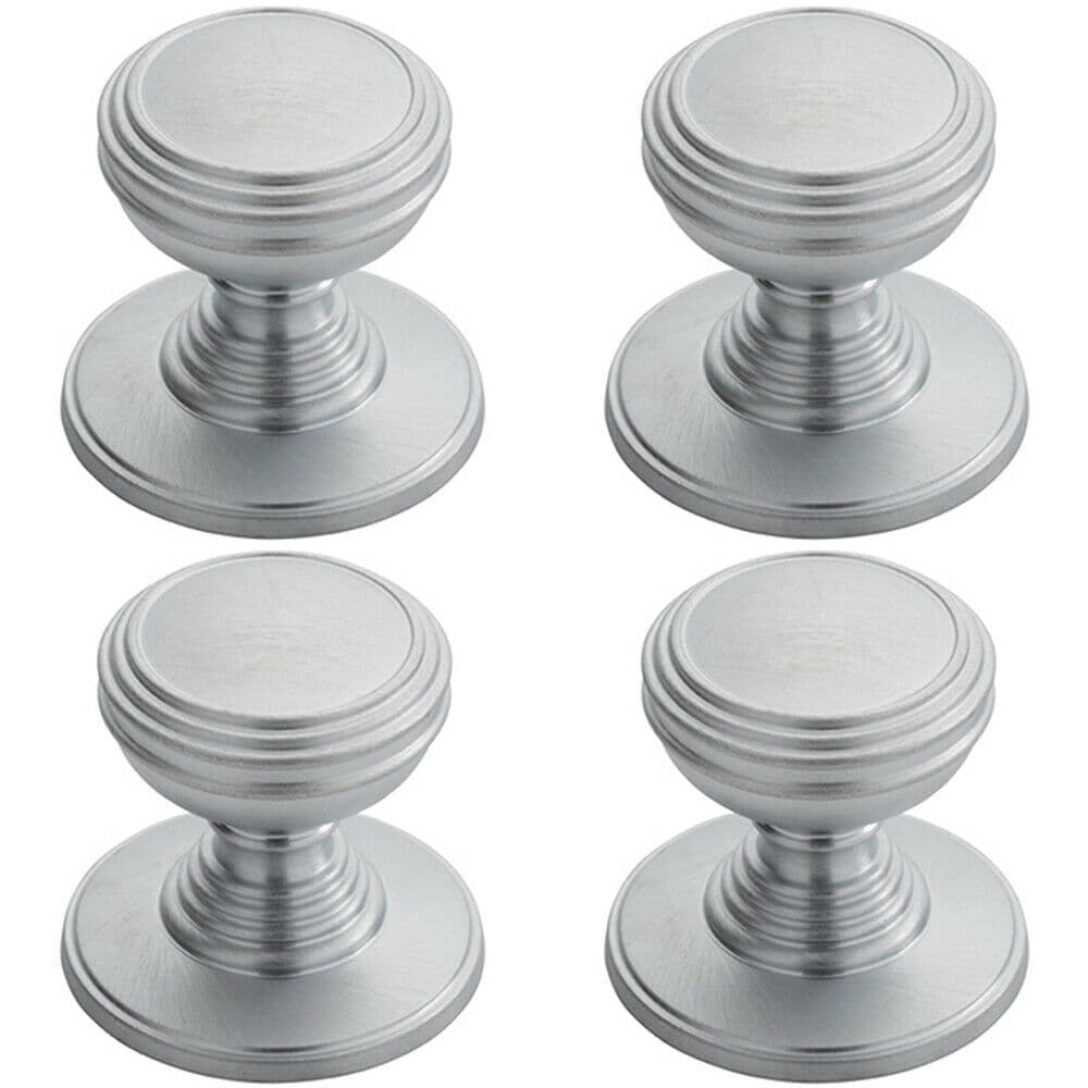 4x Ringed Tiered Cupboard Door Knob 30mm Diameter Satin Chrome Cabinet Handle