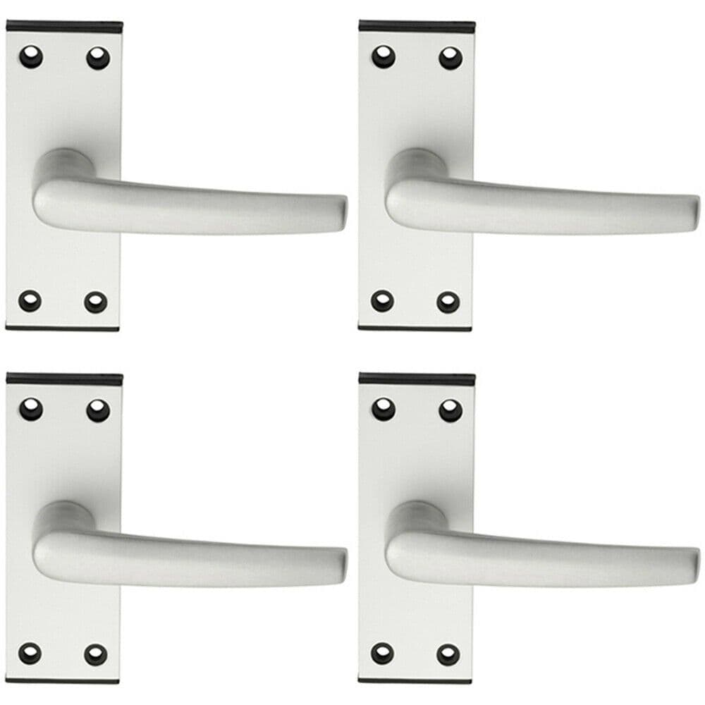 4x PAIR Straight Lever on Latch Backplate Door Handle 102 x 38mm Satin Aluminium