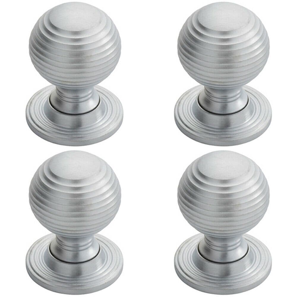 4x Textured Reeded Ball Cupboard Door Knob 28mm Dia Satin Chrome Handle