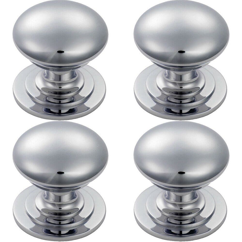 4x Victorian Round Cupboard Door Knob 42mm Dia Polished Chrome Cabinet Handle
