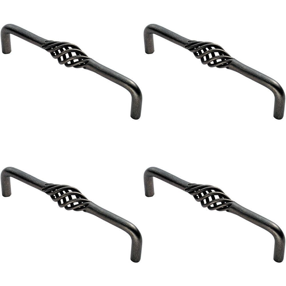 4x Steel Cage D Type Cabinet Pull Handle 160mm Fixing Centres Antique Steel