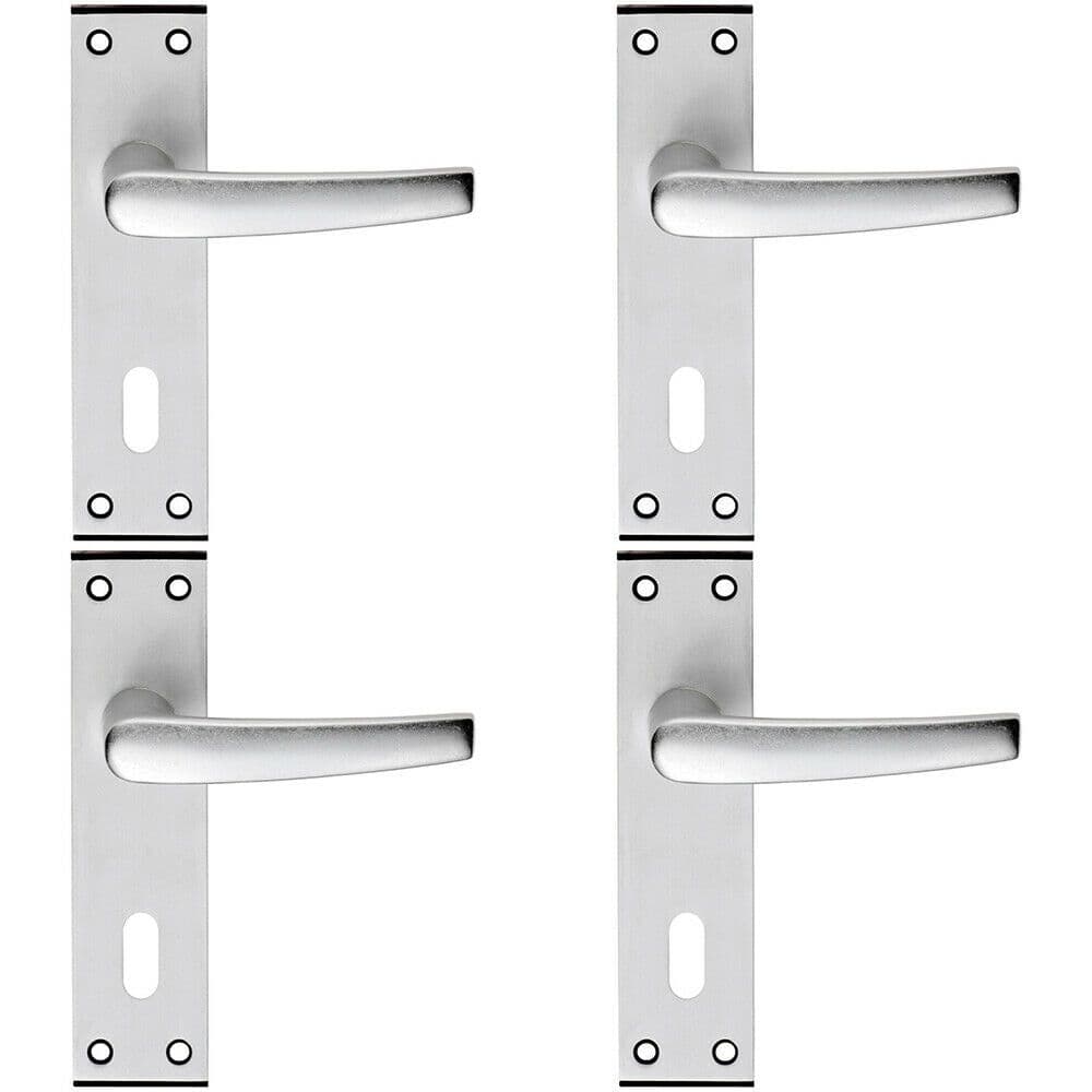 4x PAIR Straight Lever on Lock Backplate Door Handle 152 x 38mm Satin Aluminium