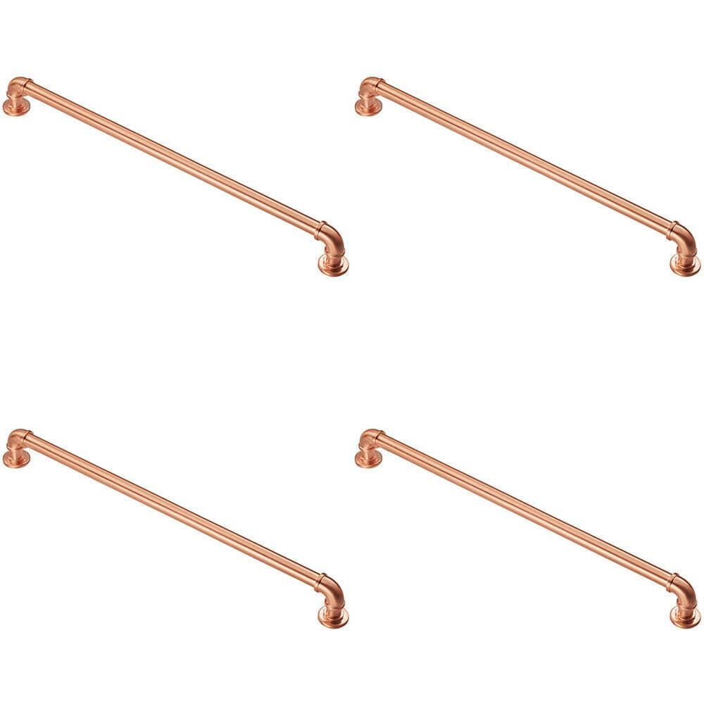 4x Industrial Pipe Design Door Pull Handle 320mm Fixing Centres Satin Copper