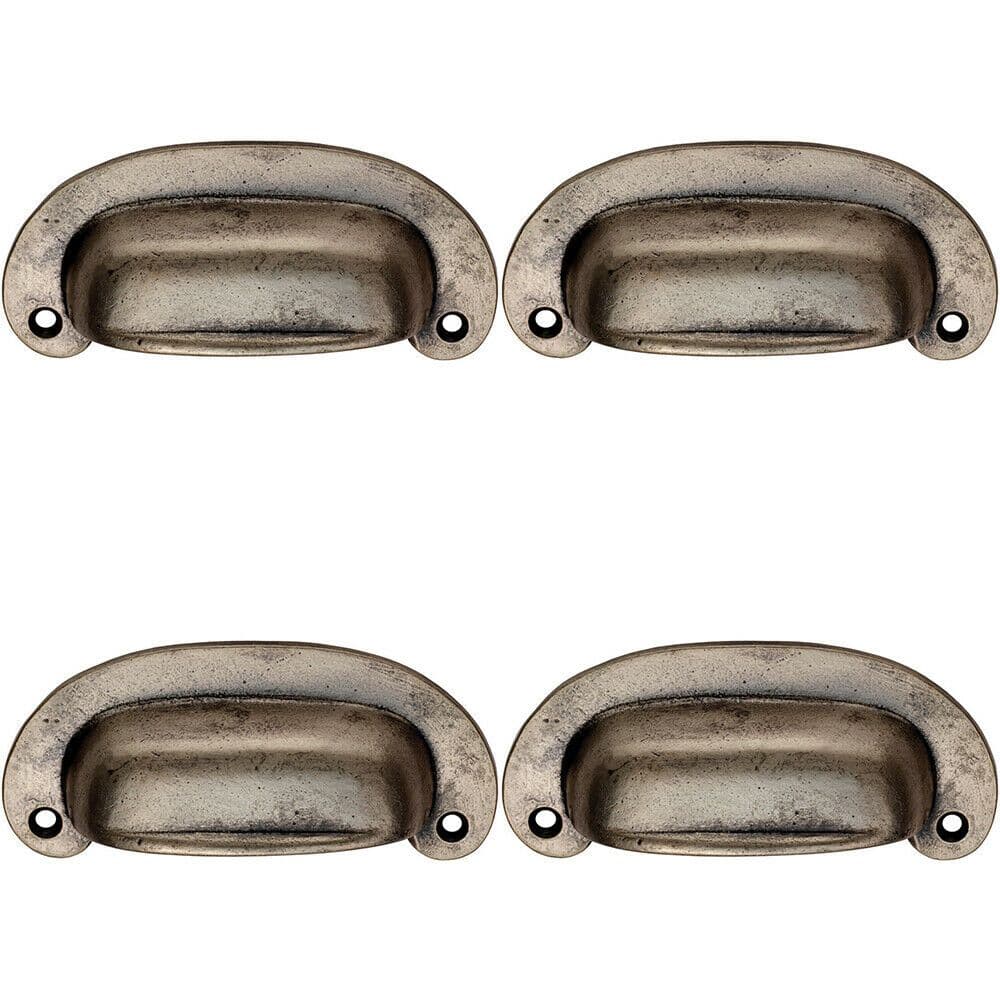 4x Oval Plate Cabinet Cup Handle 106 x 44.5mm 87mm Fixing Centres Pewter