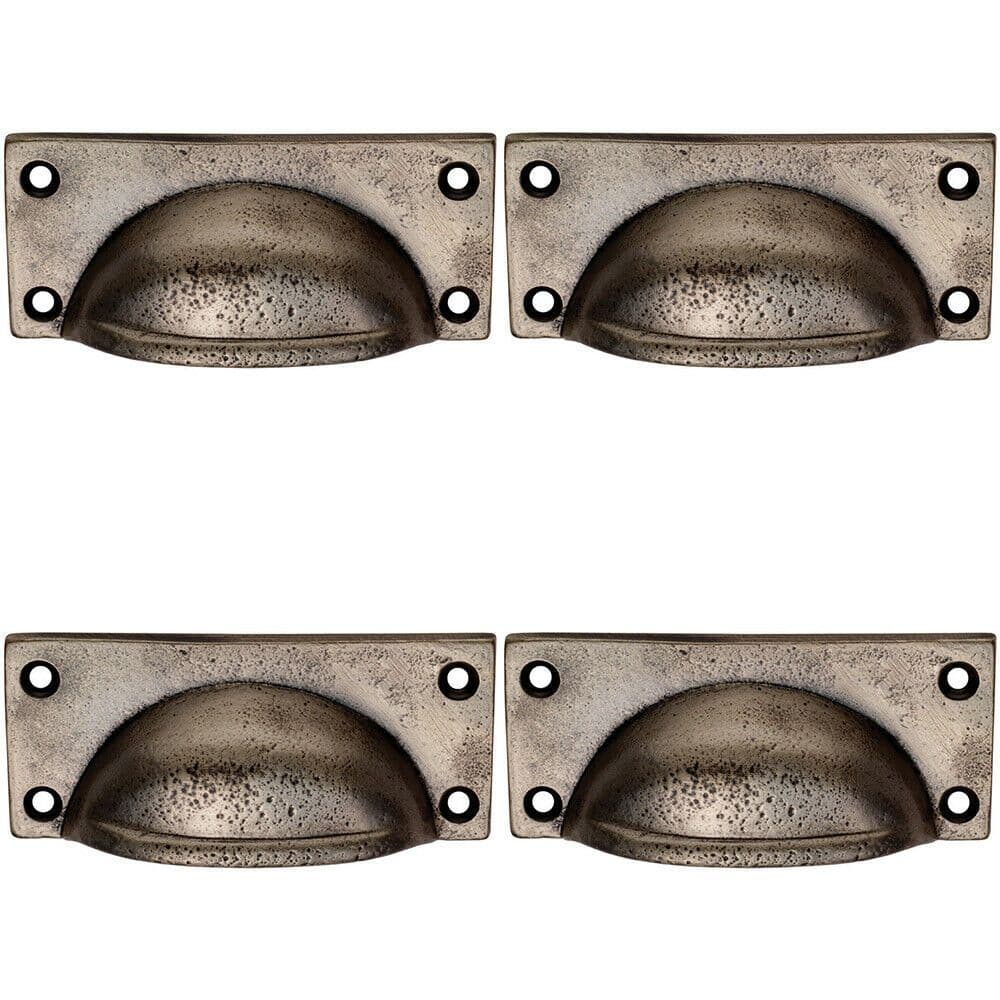 4x Square Plate Cabinet Cup Handle 90 x 40.5mm 77 x 28mm Fixings