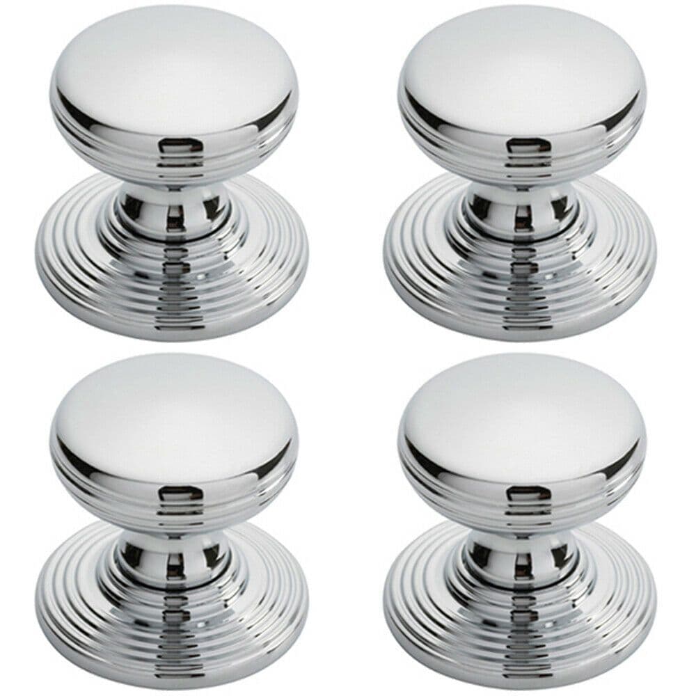 4x Smooth Ringed Cupboard Door Knob 28mm Dia Polished Chrome Cabinet Handle