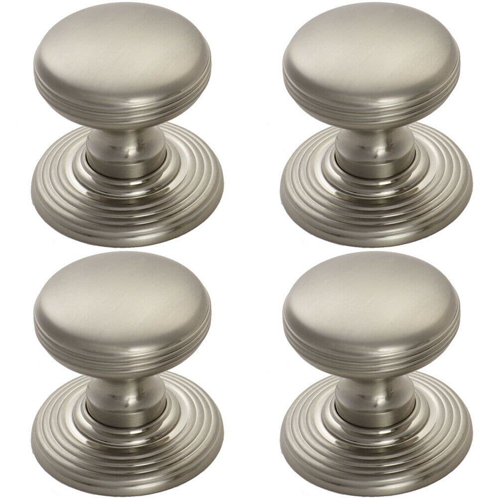 4x Smooth Ringed Cupboard Door Knob 28mm Dia Satin Nickel Cabinet Handle
