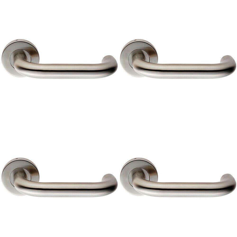 4x PAIR 19mm Round Bar Safety Lever on Slim Round Rose Concealed Fix Satin Steel