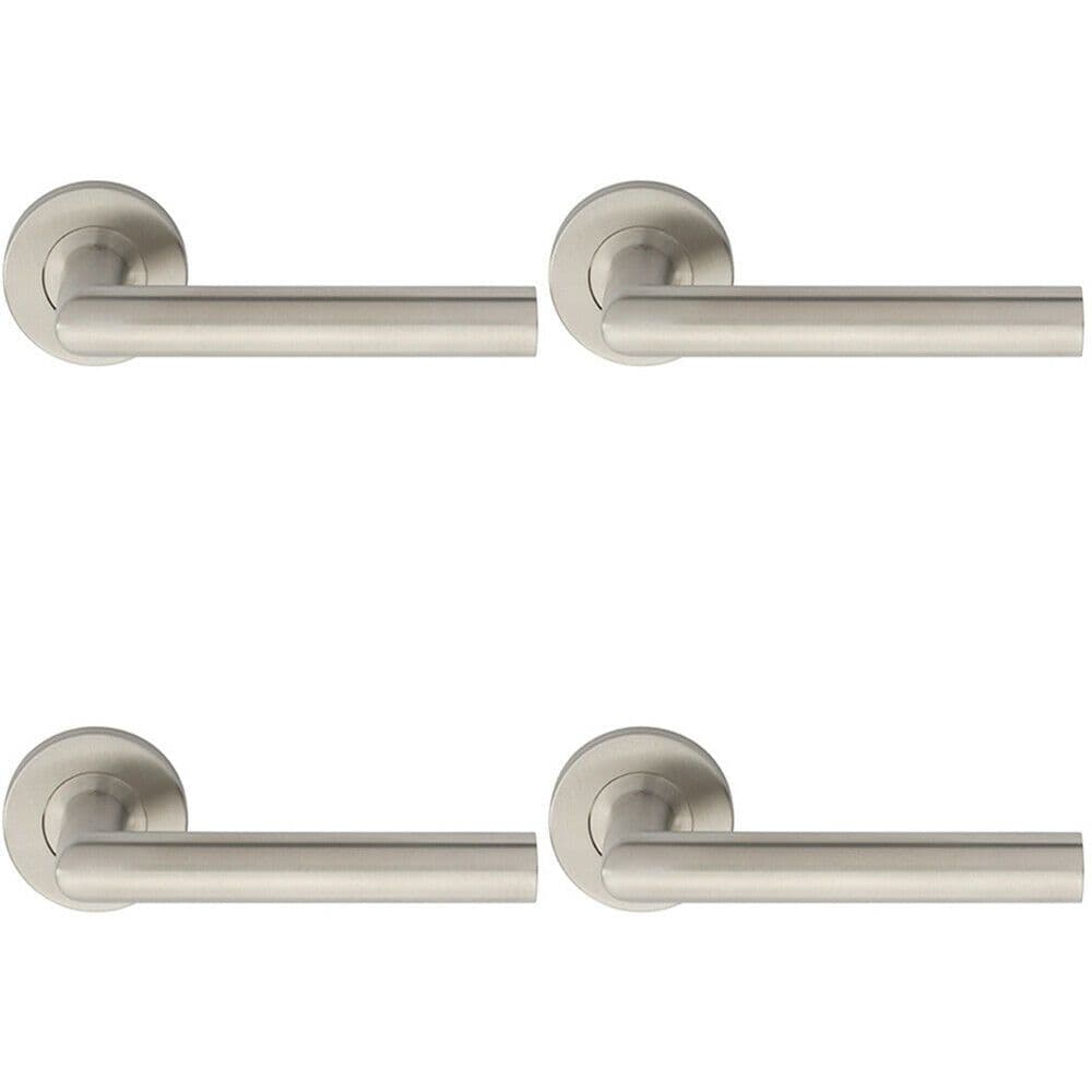 4x PAIR Straight Mitred Bar Handle on Round Rose Concealed Fix Satin Steel