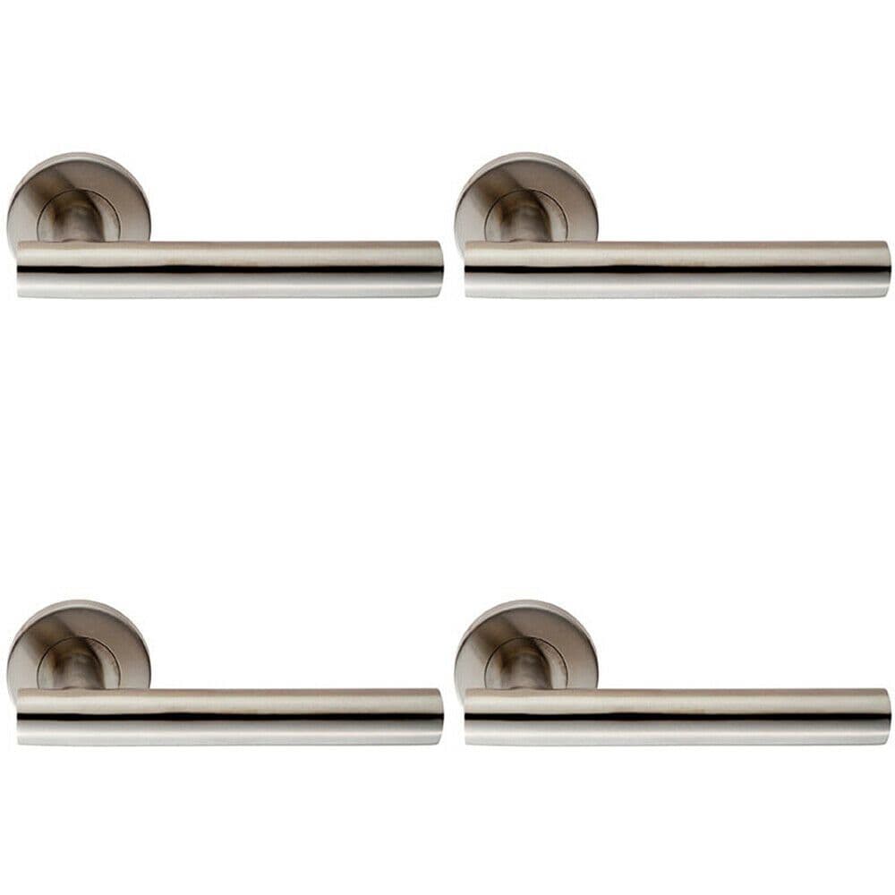 4x PAIR Straight Round T Bar Handle on Round Rose Concealed Fix Satin Steel