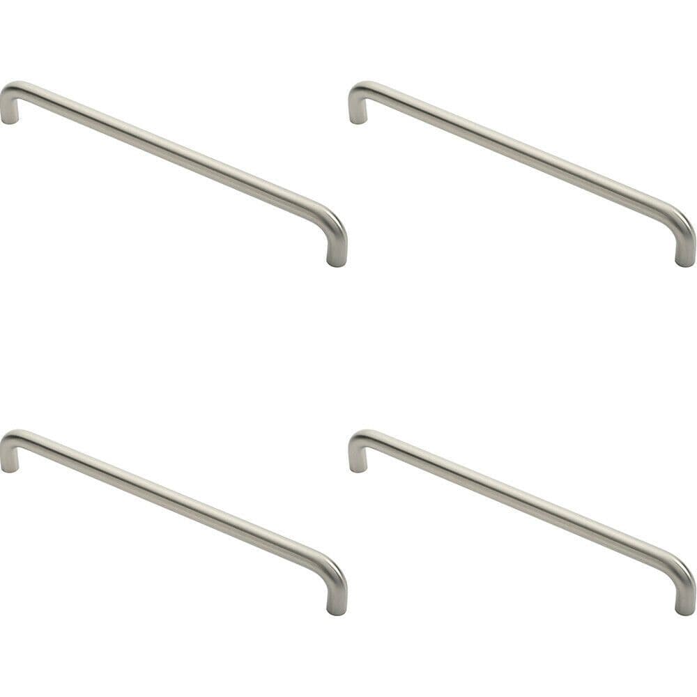 4x Round D Bar Pull Handle 22mm Dia 450mm Fixing Centres Satin Stainless Steel