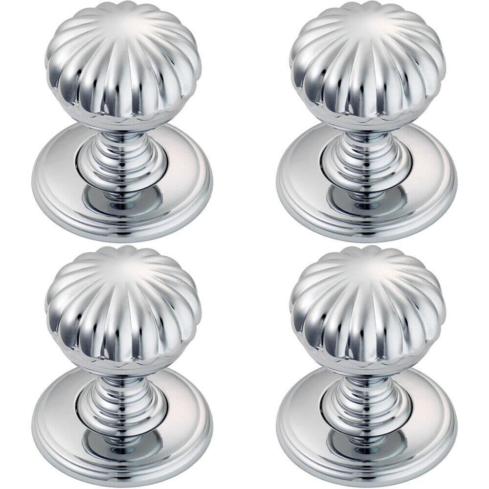 4x Flower Design Textured Cupboard Door Knob 31mm Diameter Polished Chrome
