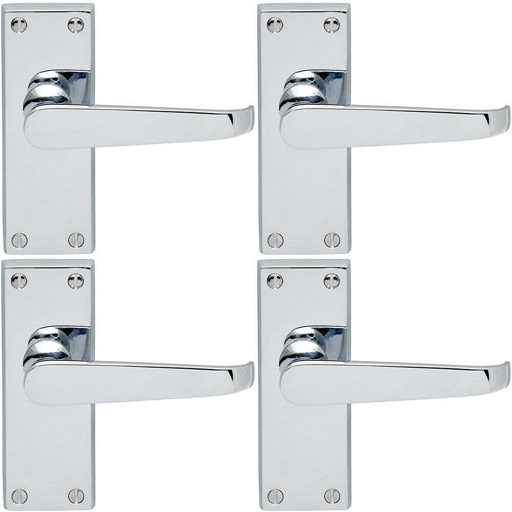 4x Straight Victorian Lever on Rectangular Latch Backplate Handle Chrome