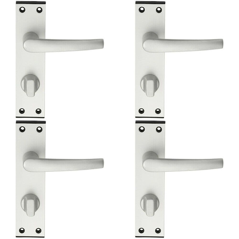 4x PAIR Straight Handle on Bathroom Backplate 152 x 38mm Satin Aluminium