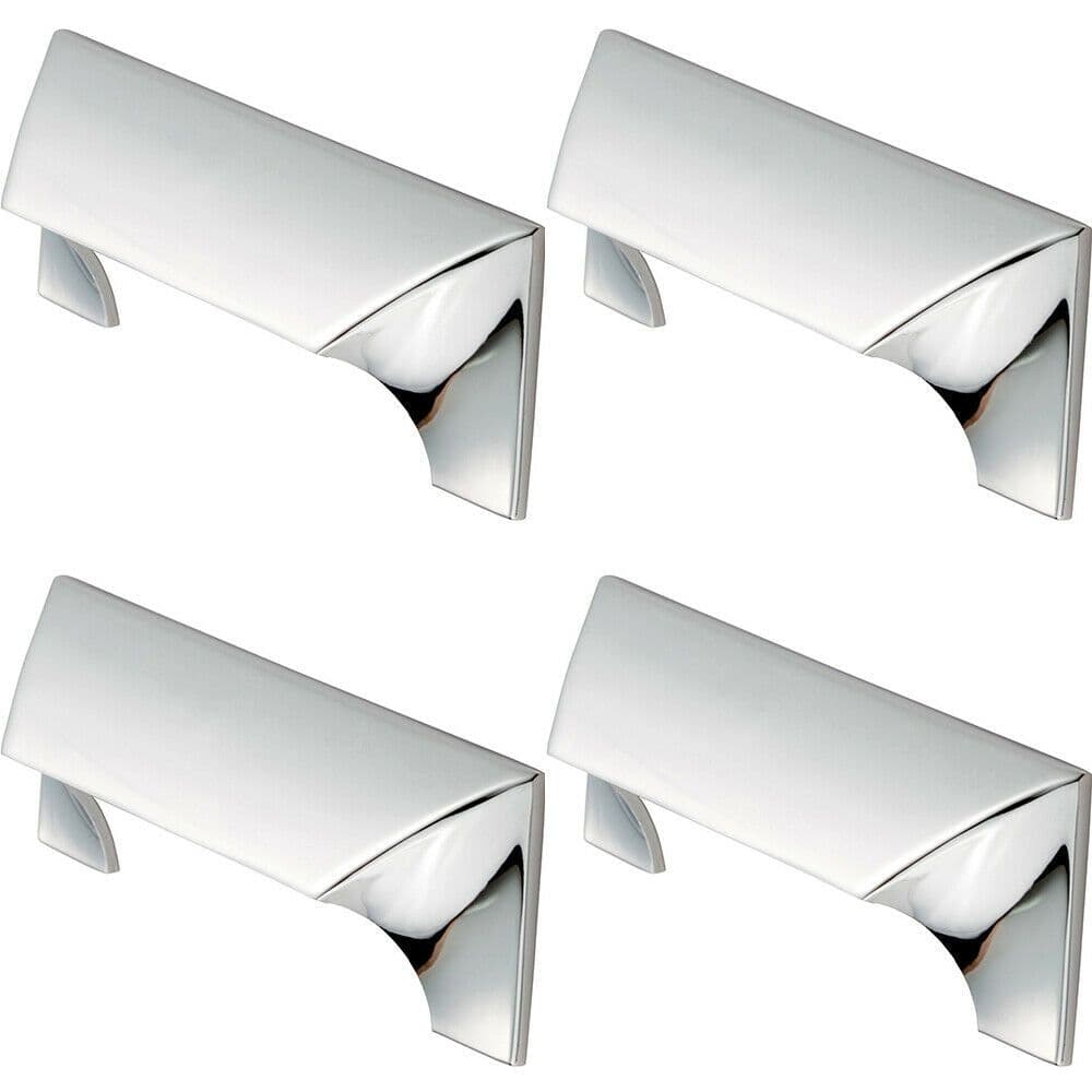 4x Straight Fingertip Cup Pull Handle 120 x 40mm 96mm Fixing Centres Chrome