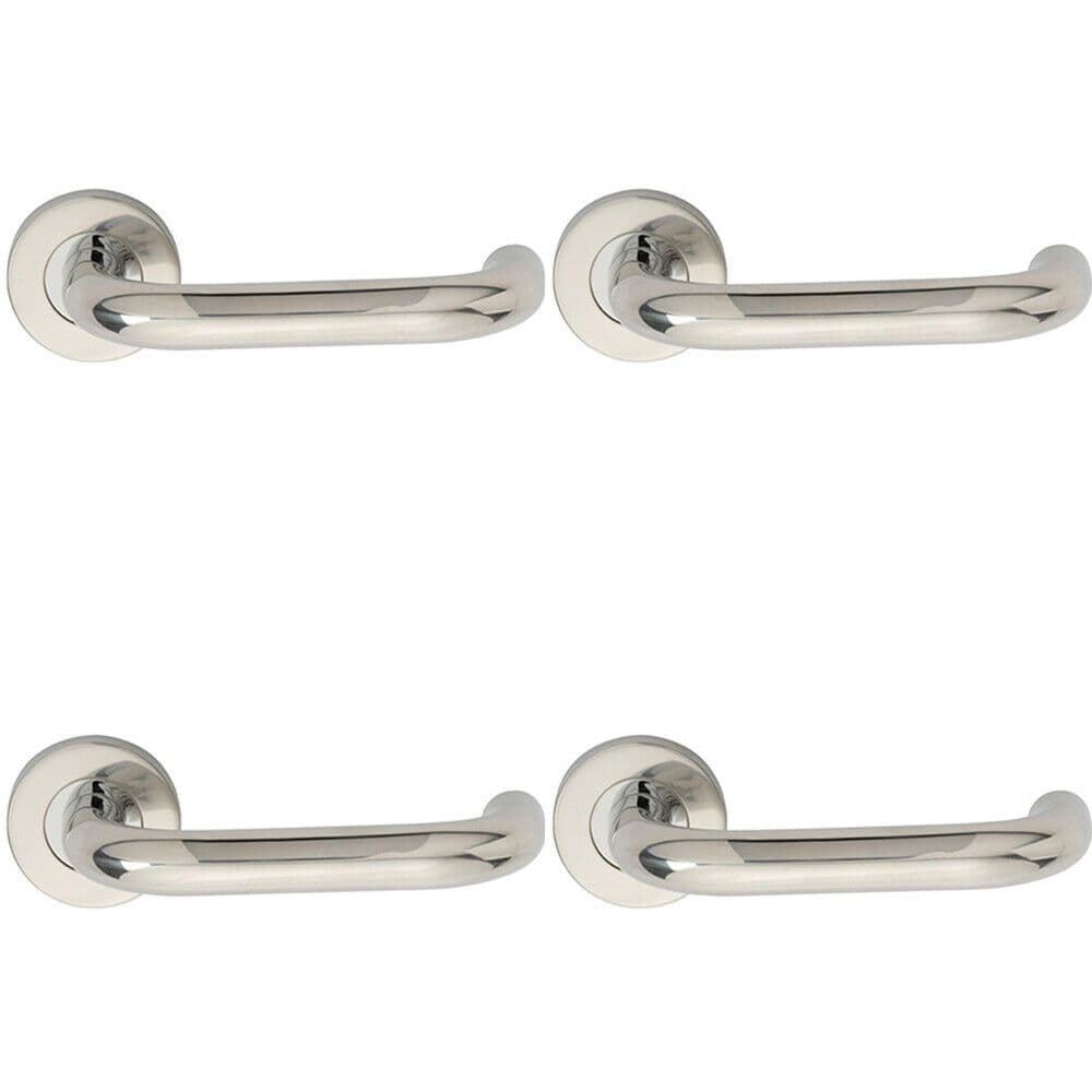 4x PAIR 19mm Round Bar Safety Handle on Round Rose Concealed Fix Polished Steel