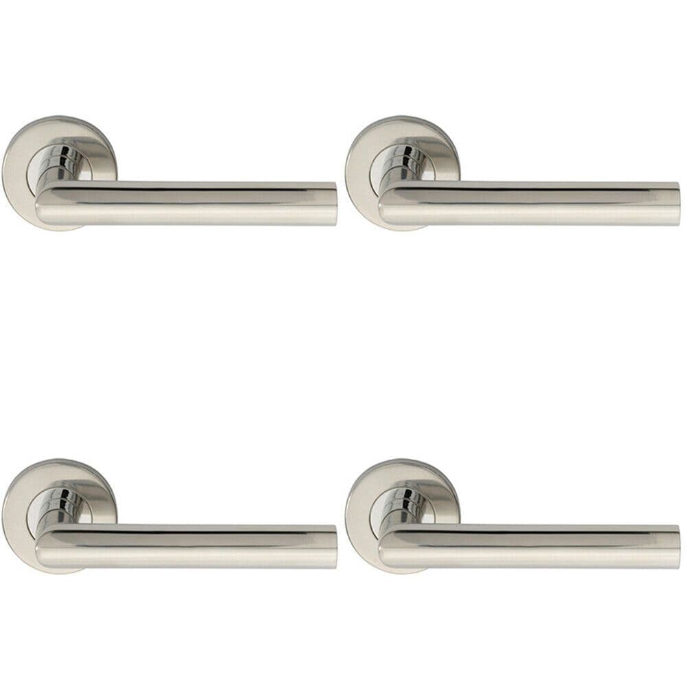 4x PAIR Straight Mitred Bar Handle on Round Rose Concealed Fix Polished Steel