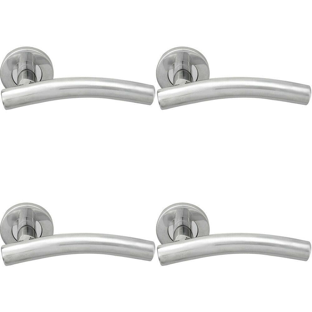 4x PAIR Arched Round Bar Handle on Round Rose Concealed Fix Polished Steel