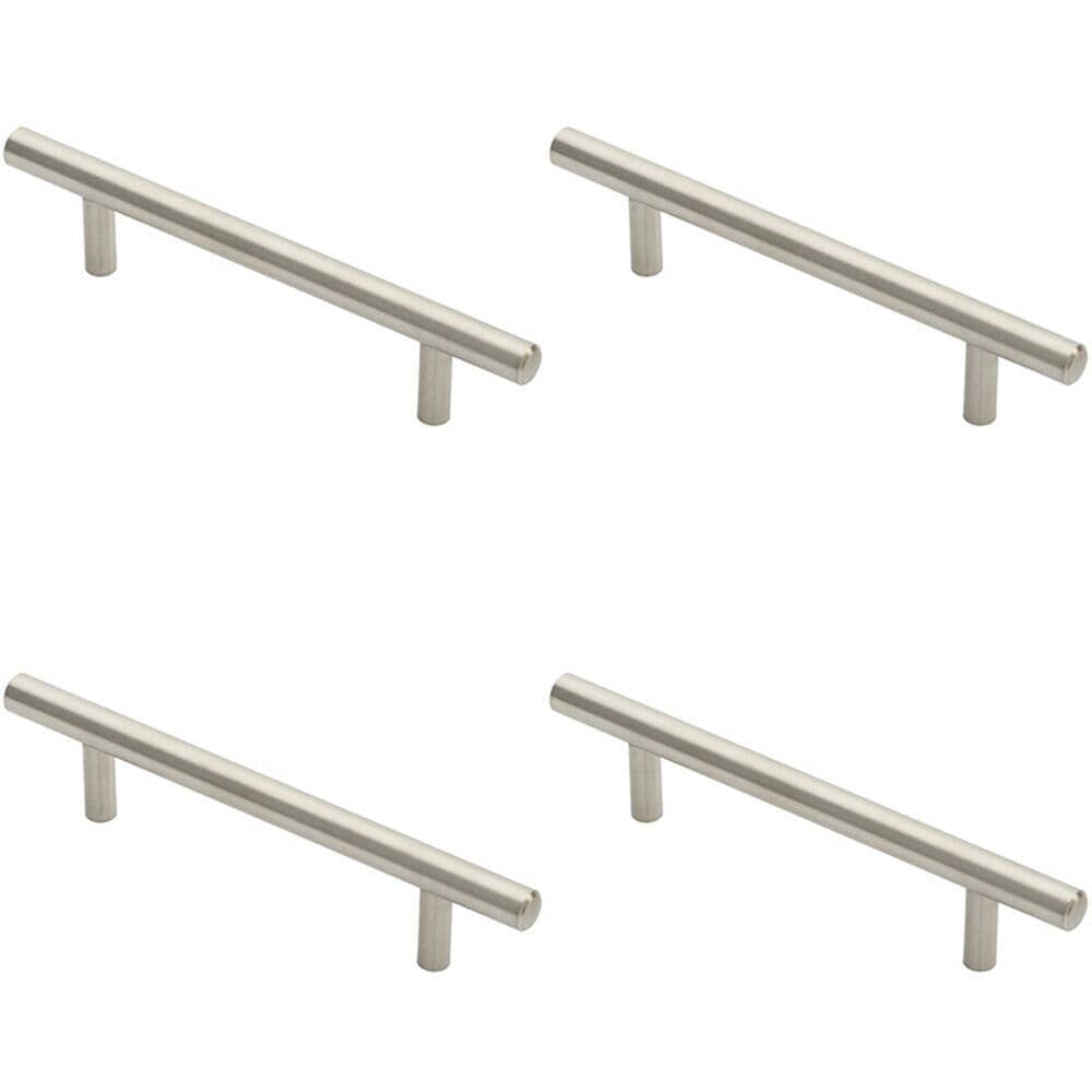 4x Round T Bar Pull Handle 146 x 10mm 96mm Fixing Centres Stainless Steel