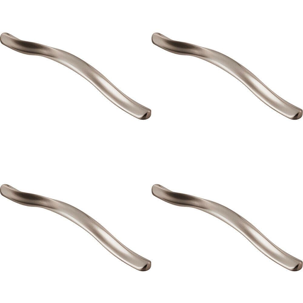 4x Curved Cupboard Pull Handle Ridge 192mm Fixing Centres Satin Nickel