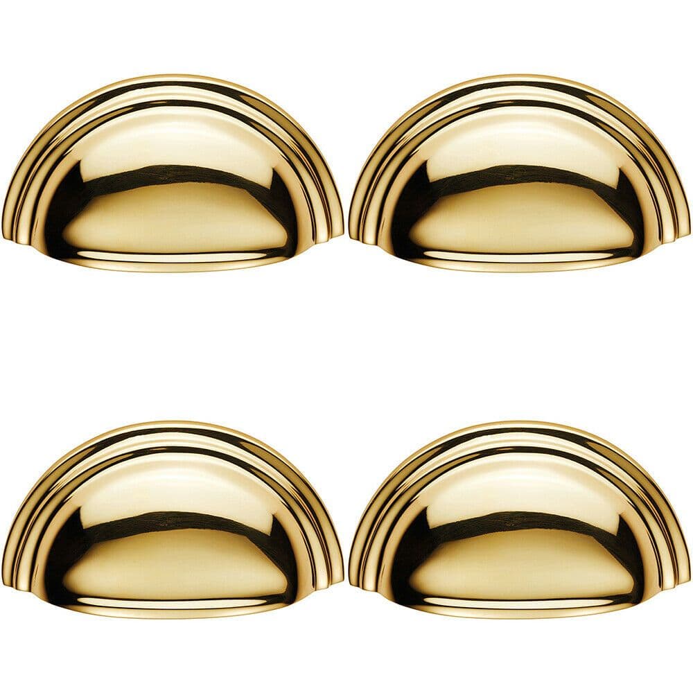4x Victorian Cup Pull Handle Polished Brass 92 x 46mm 76mm Fixing Centres