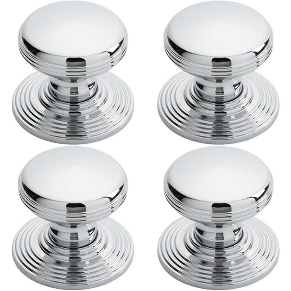 4x Smooth Ringed Cupboard Door Knob 35mm Dia Polished Chrome Cabinet Handle