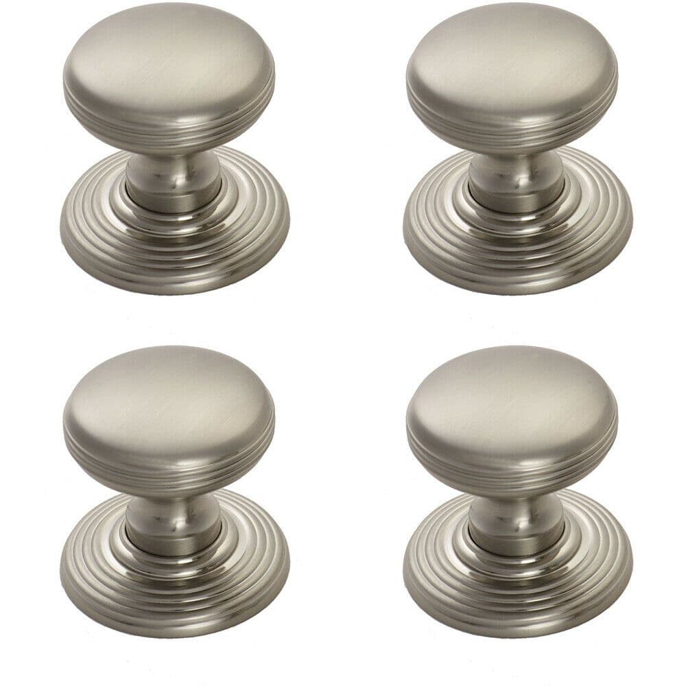 4x Smooth Ringed Cupboard Door Knob 35mm Dia Satin Nickel Cabinet Handle