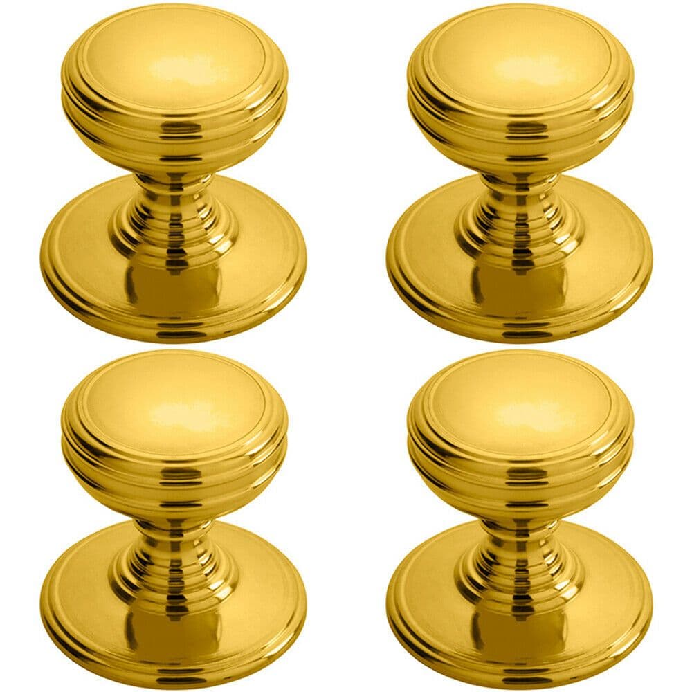 4x Ringed Tiered Cupboard Door Knob 38mm Diameter Polished Brass Cabinet Handle