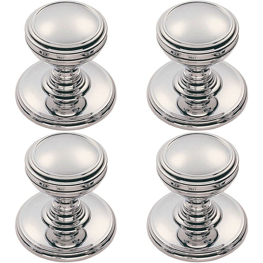 4x Ringed Tiered Cupboard Door Knob 38mm Diameter Polished Chrome Cabinet Handle